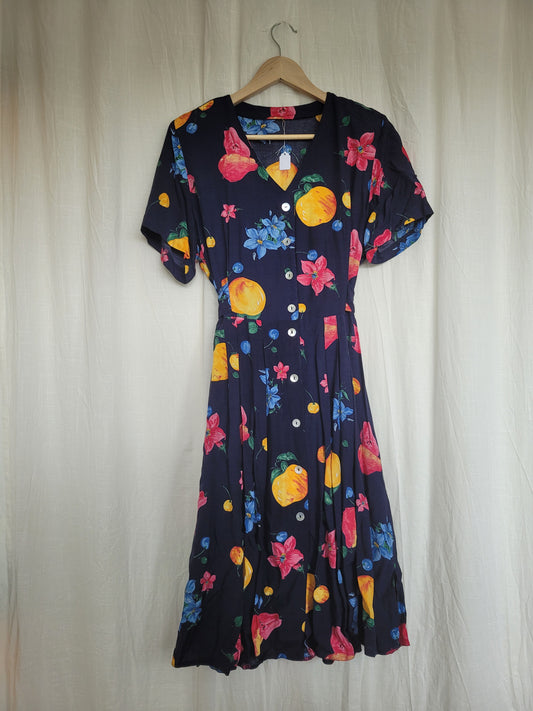 🍐 Picked at Dawn - vintage 90s dress with fruit and flower prints - size M/L
