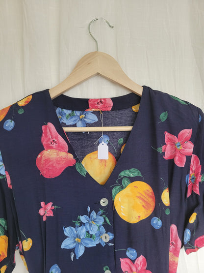 🍐 Picked at Dawn - vintage 90s dress with fruit and flower prints - size M/L
