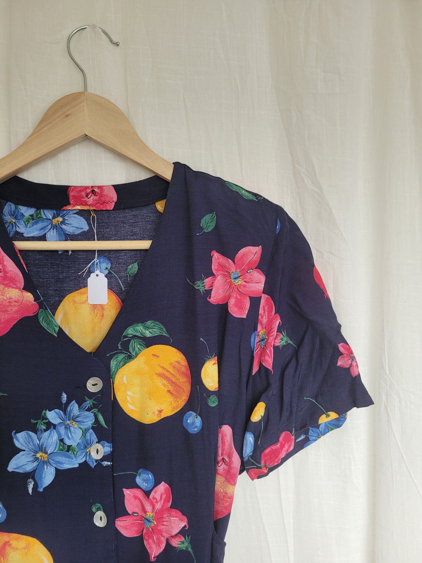 🍐 Picked at Dawn - vintage 90s dress with fruit and flower prints - size M/L