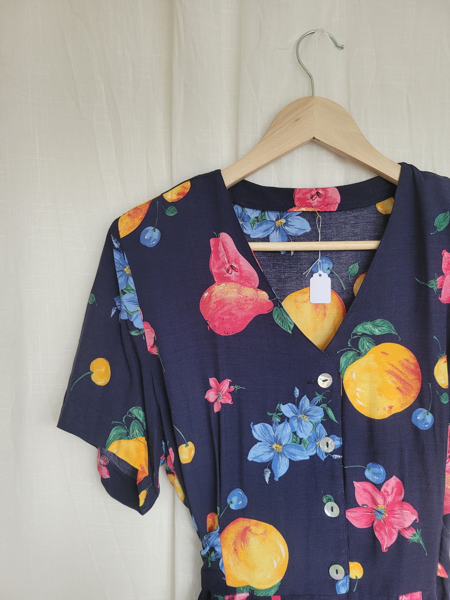 🍐 Picked at Dawn - vintage 90s dress with fruit and flower prints - size M/L