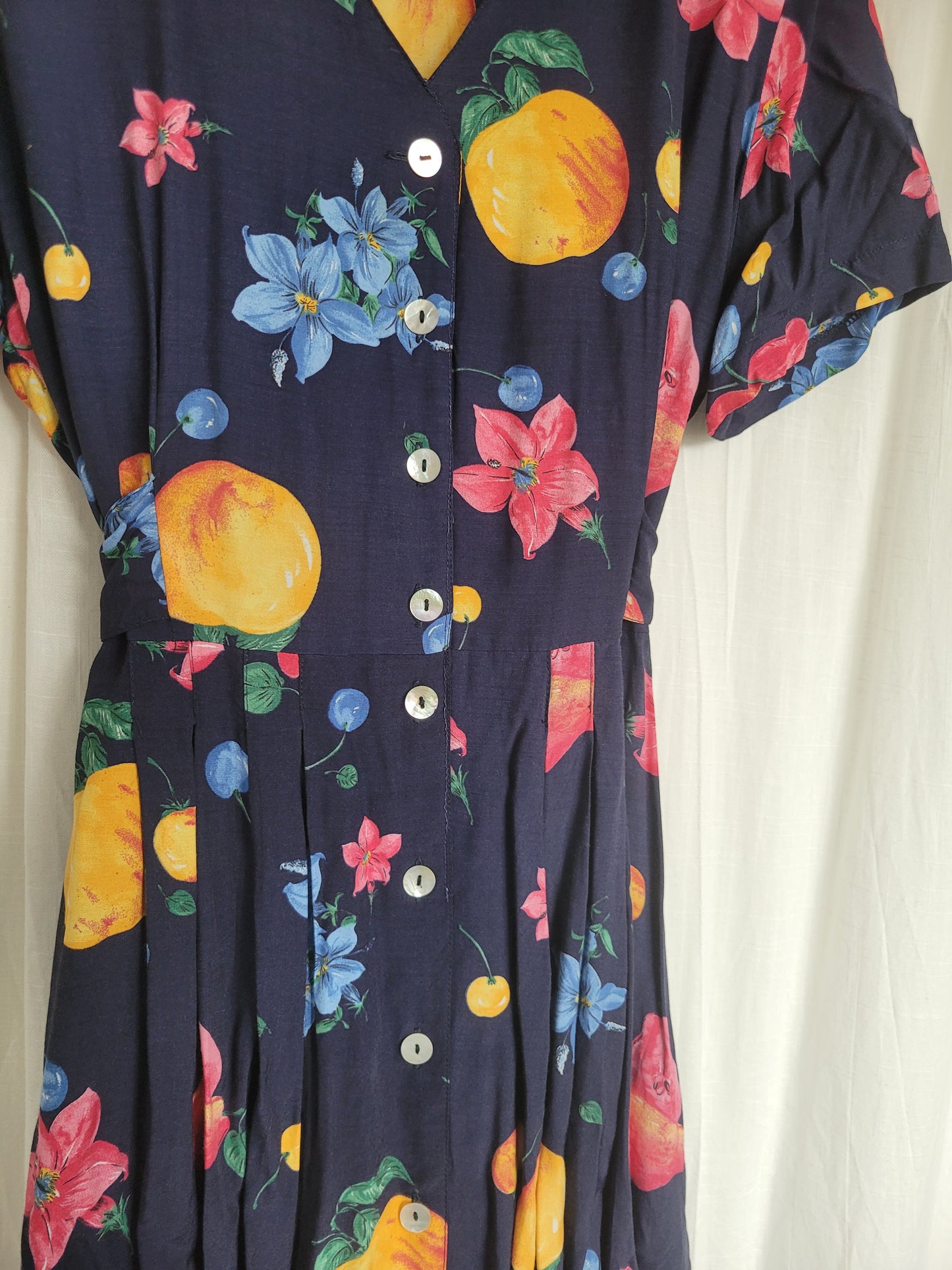 🍐 Picked at Dawn - vintage 90s dress with fruit and flower prints - size M/L