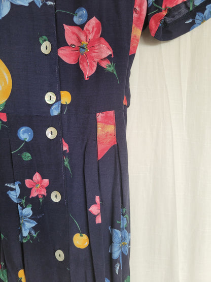 🍐 Picked at Dawn - vintage 90s dress with fruit and flower prints - size M/L