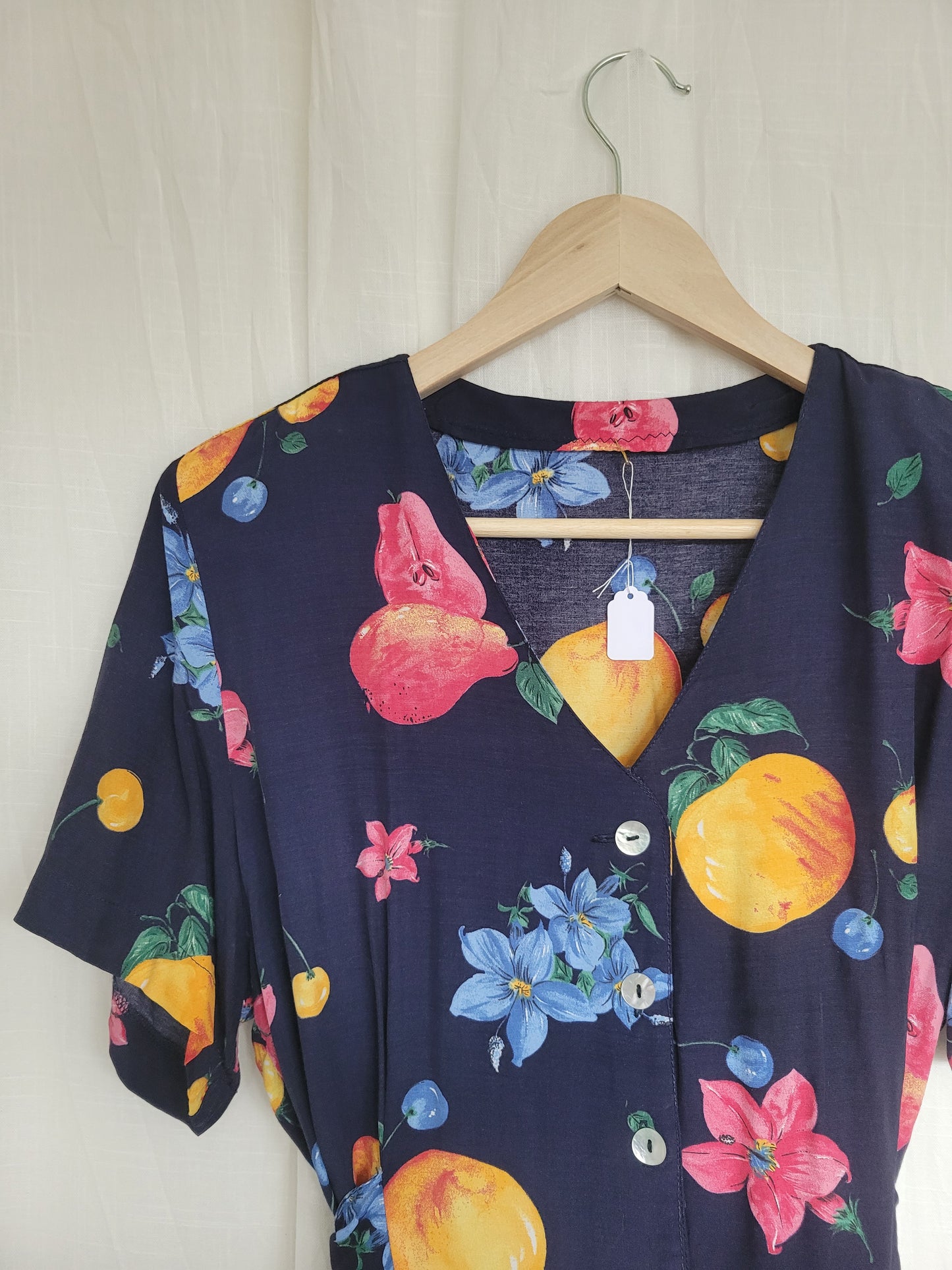🍐 Picked at Dawn - vintage 90s dress with fruit and flower prints - size M/L
