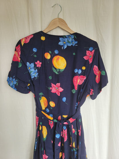🍐 Picked at Dawn - vintage 90s dress with fruit and flower prints - size M/L