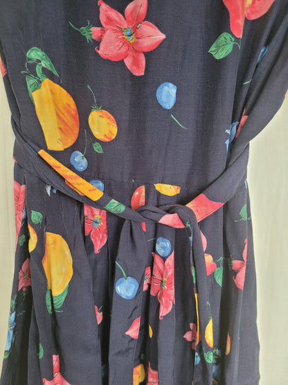 🍐 Picked at Dawn - vintage 90s dress with fruit and flower prints - size M/L
