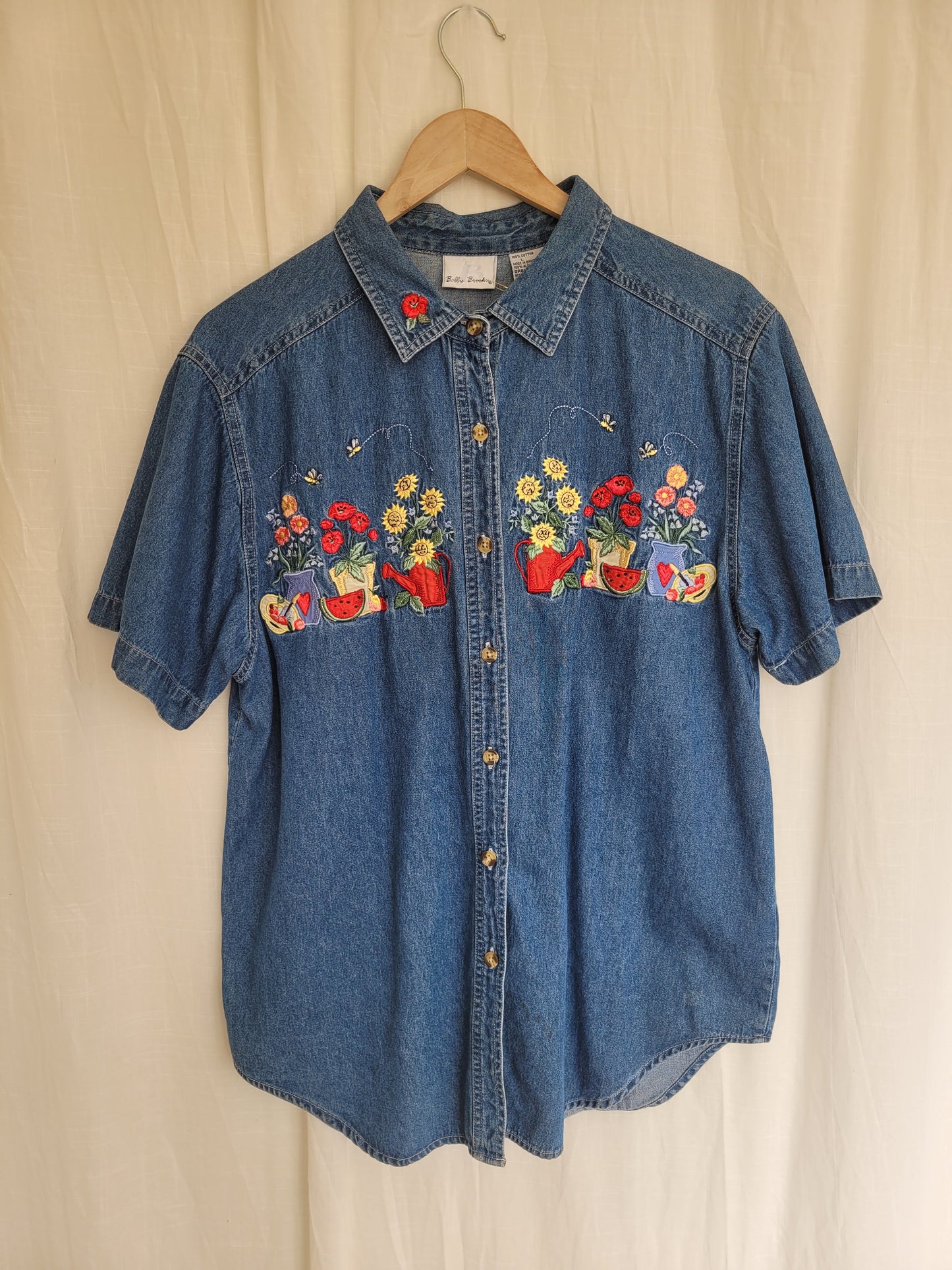 🍉 The Gardener's Favourite - vintage denim shirt with embroidered details - size L