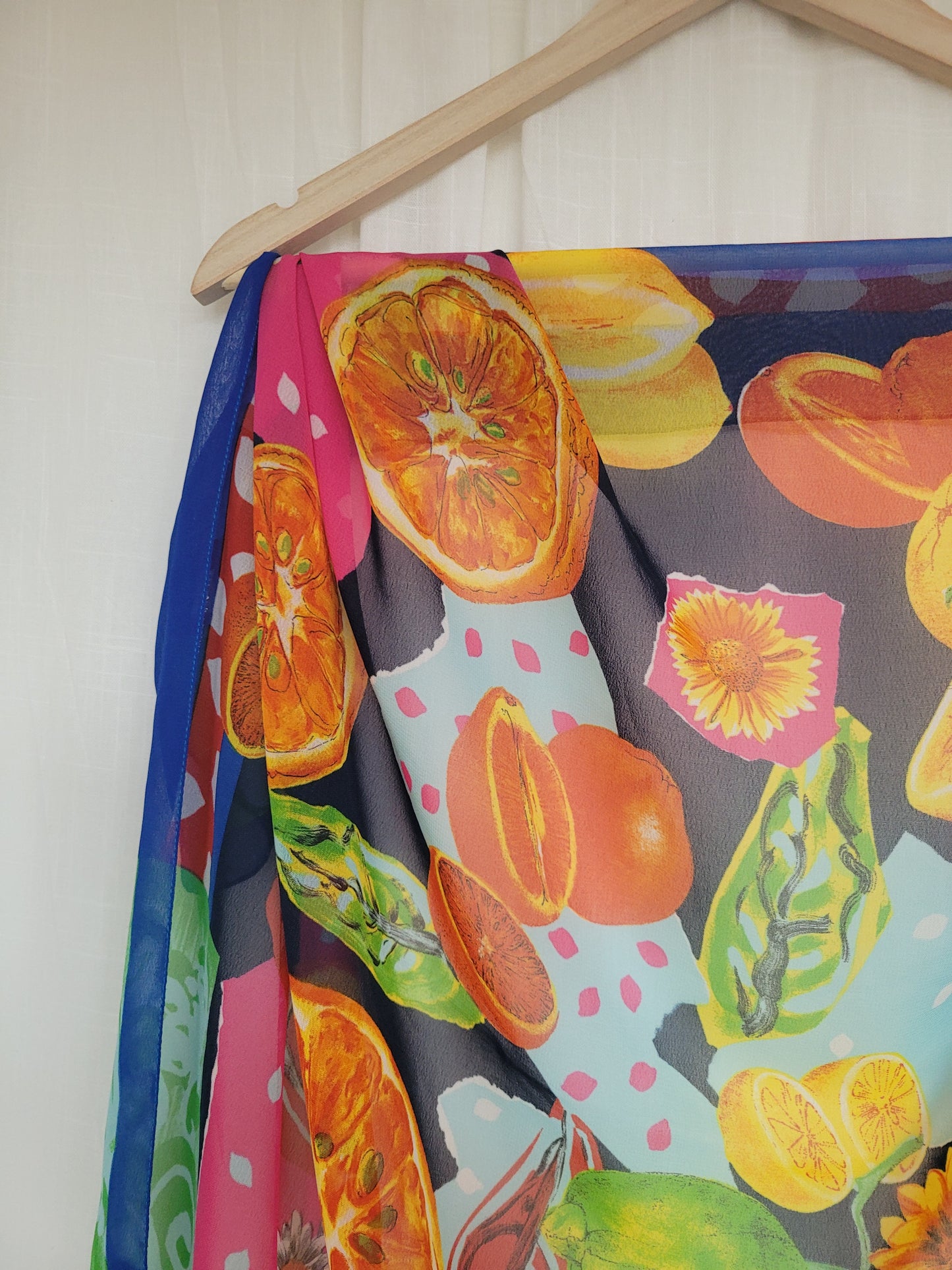 🍋 Sunshine Orchard - vintage sheer scarf with citrus and flower print