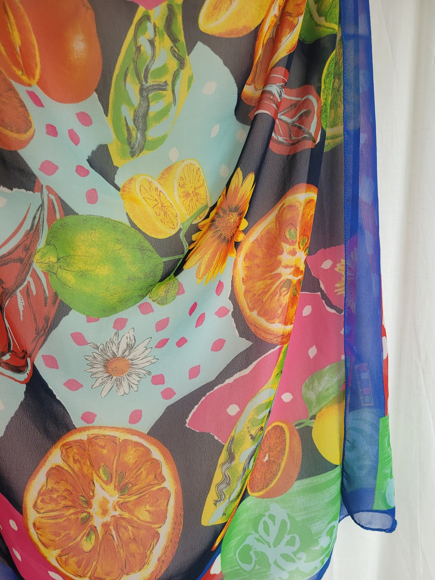 🍋 Sunshine Orchard - vintage sheer scarf with citrus and flower print