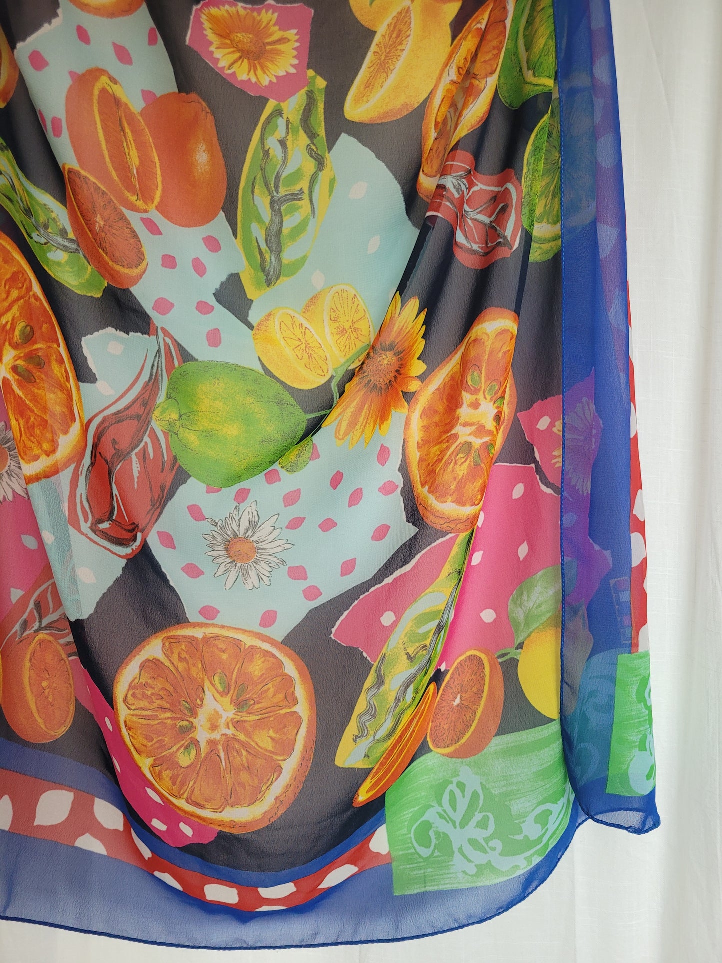 🍋 Sunshine Orchard - vintage sheer scarf with citrus and flower print