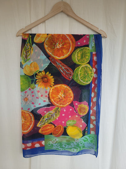 🍋 Sunshine Orchard - vintage sheer scarf with citrus and flower print