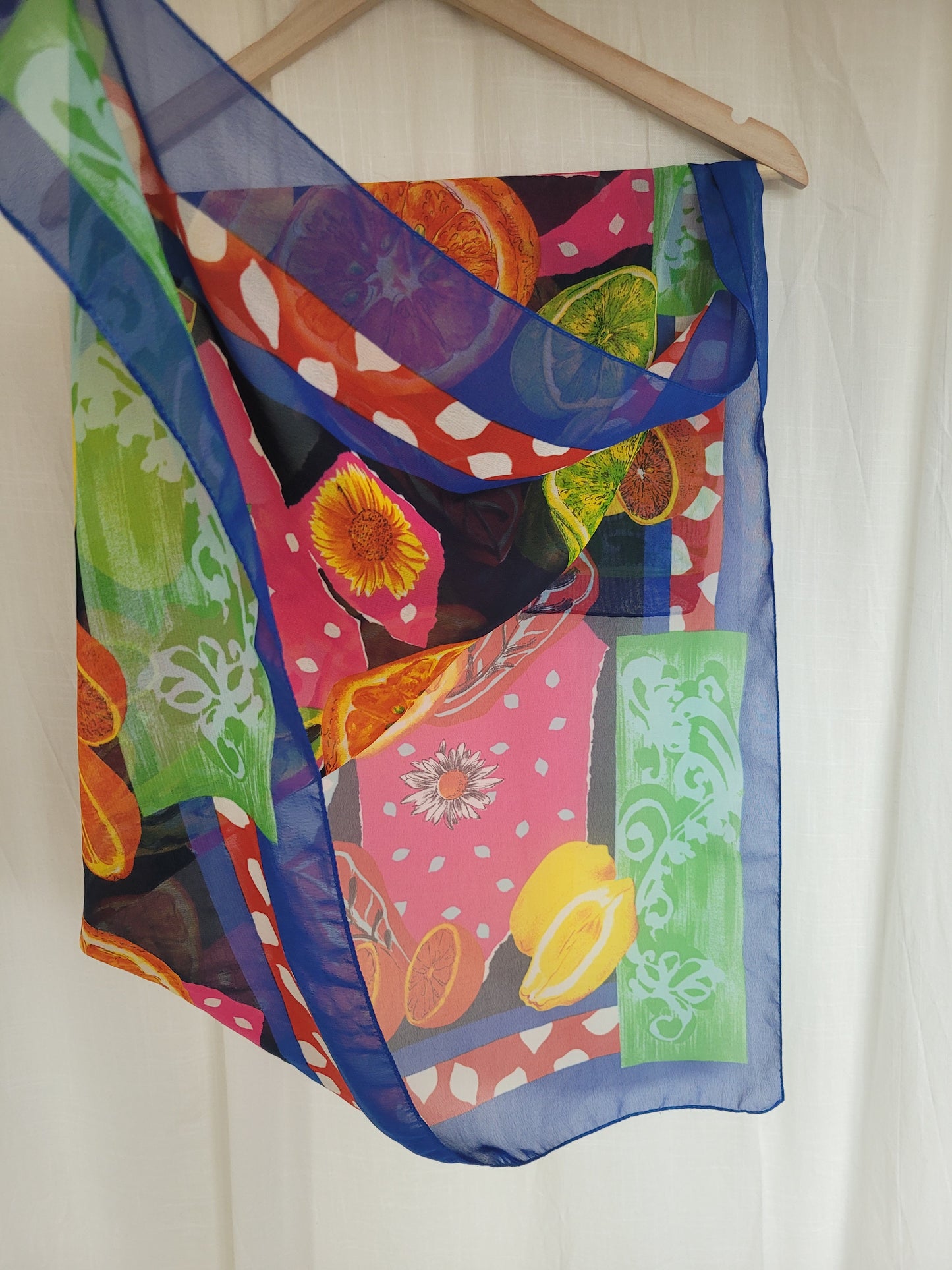 🍋 Sunshine Orchard - vintage sheer scarf with citrus and flower print