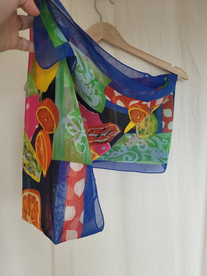 🍋 Sunshine Orchard - vintage sheer scarf with citrus and flower print