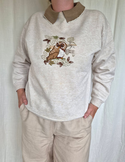 🦉 Wise Eyes - vintage crewneck sweater with embroidered owl (Perfectly Imperfect) - size M