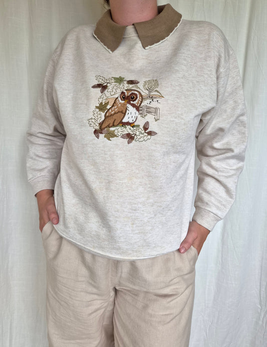 🦉 Wise Eyes - vintage crewneck sweater with embroidered owl (Perfectly Imperfect) - size M