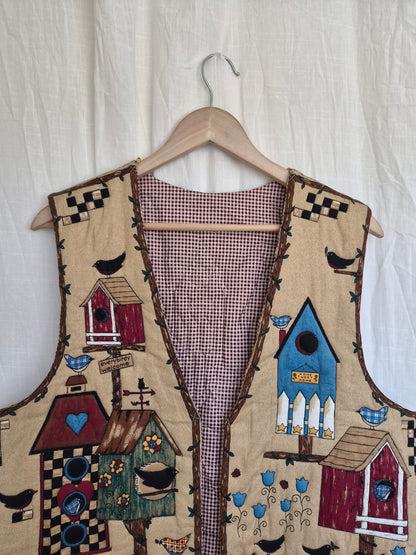 🪺 Home Is Where the Birds Sing - vintage handmade quilted gilet with birds - size L