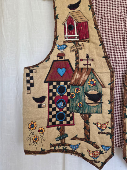 🪺 Home Is Where the Birds Sing - vintage handmade quilted gilet with birds - size L