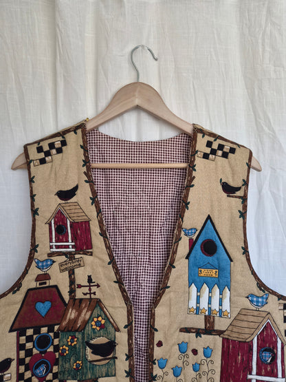 🪺 Home Is Where the Birds Sing - vintage handmade quilted gilet with birds - size L