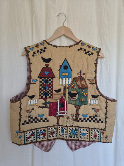 🪺 Home Is Where the Birds Sing - vintage handmade quilted gilet with birds - size L