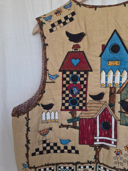 🪺 Home Is Where the Birds Sing - vintage handmade quilted gilet with birds - size L