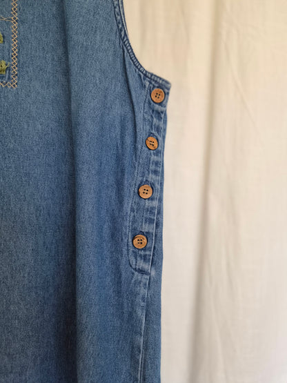 🦁The Lion's Pride - vintage long denim dress with embroidered lion (Perfectly Imperfect) - size L/XL