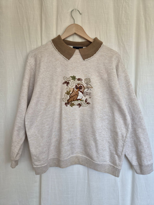 🦉 Wise Eyes - vintage crewneck sweater with embroidered owl (Perfectly Imperfect) - size M