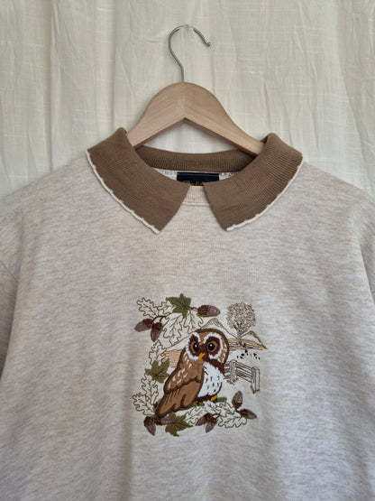 🦉 Wise Eyes - vintage crewneck sweater with embroidered owl (Perfectly Imperfect) - size M