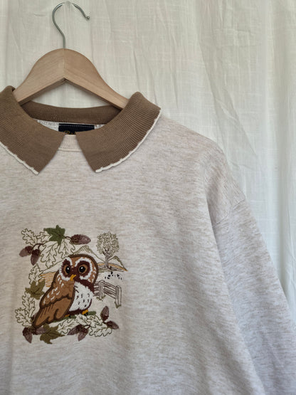 🦉 Wise Eyes - vintage crewneck sweater with embroidered owl (Perfectly Imperfect) - size M