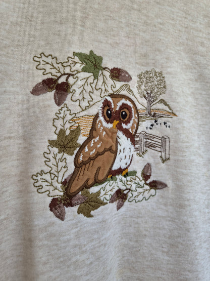 🦉 Wise Eyes - vintage crewneck sweater with embroidered owl (Perfectly Imperfect) - size M