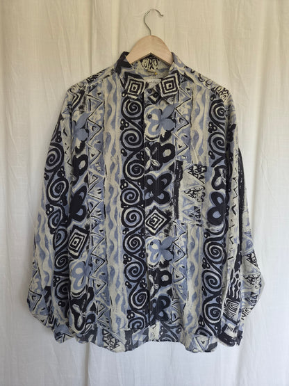 🌊 Silky Waves - vintage silk shirt with different patterns - size L (men's sizing)