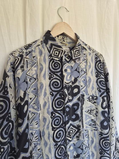 🌊 Silky Waves - vintage silk shirt with different patterns - size L (men's sizing)