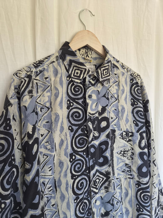 🌊 Silky Waves - vintage silk shirt with different patterns - size L (men's sizing)