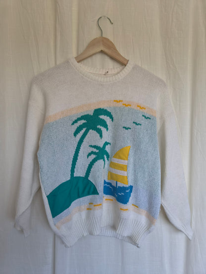 ☀️ Postcard from Paradise - vintage thin white knit with tropical island vibes (Perfectly Imperfect) - size M