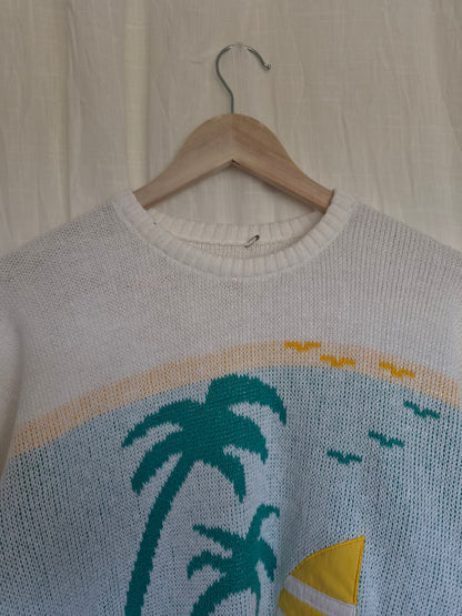 ☀️ Postcard from Paradise - vintage thin white knit with tropical island vibes (Perfectly Imperfect) - size M
