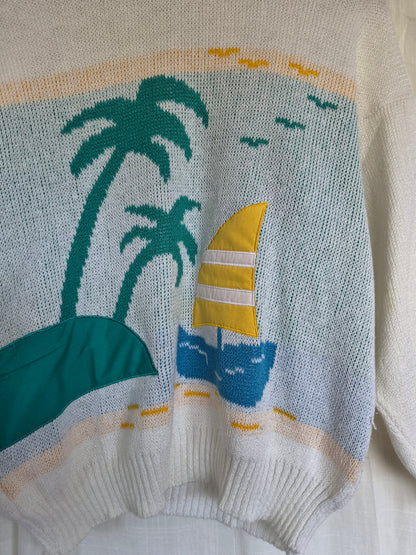 ☀️ Postcard from Paradise - vintage thin white knit with tropical island vibes (Perfectly Imperfect) - size M