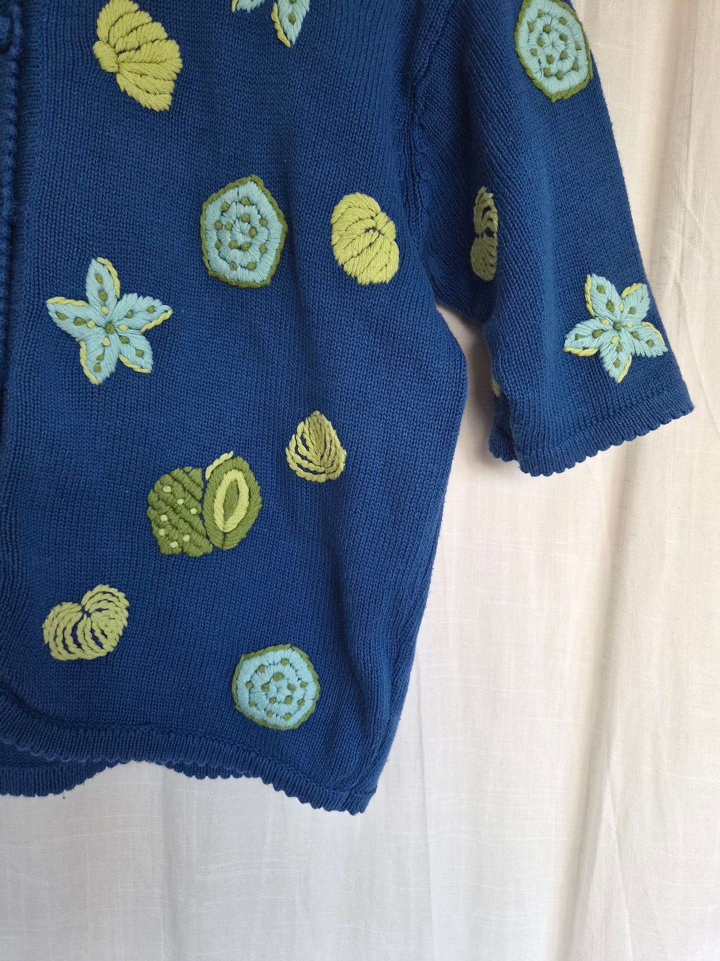 🫧 Little Things from the Sea - vintage 100% cotton knitted cardigan with embroidered shells and stars - size S/M
