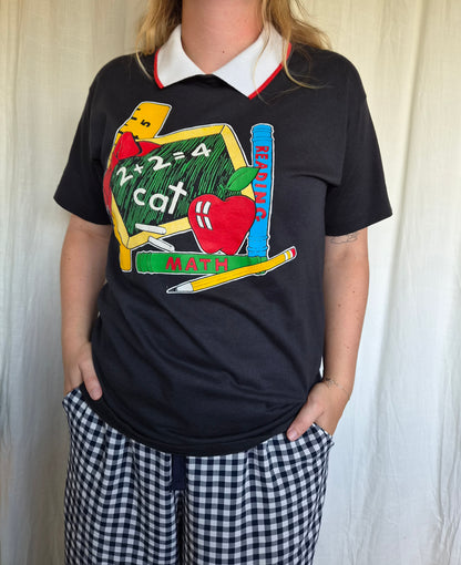 🍏 The Teacher's Off-Duty Tee - vintage t-shirt with school images - size L
