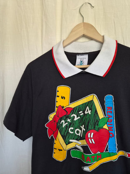 🍏 The Teacher's Off-Duty Tee - vintage t-shirt with school images - size L