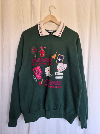 🔔 The Bell Just Rang - vintage crewneck sweater with different school prints - size XL