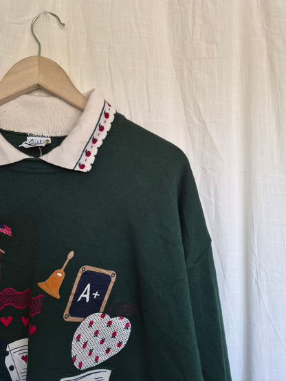 🔔 The Bell Just Rang - vintage crewneck sweater with different school prints - size XL