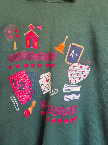 🔔 The Bell Just Rang - vintage crewneck sweater with different school prints - size XL