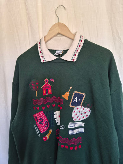 🔔 The Bell Just Rang - vintage crewneck sweater with different school prints - size XL