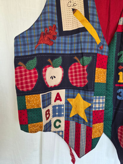 ✏️ Notes from the Classroom - vintage handmade gilet with schoolish patterns - size