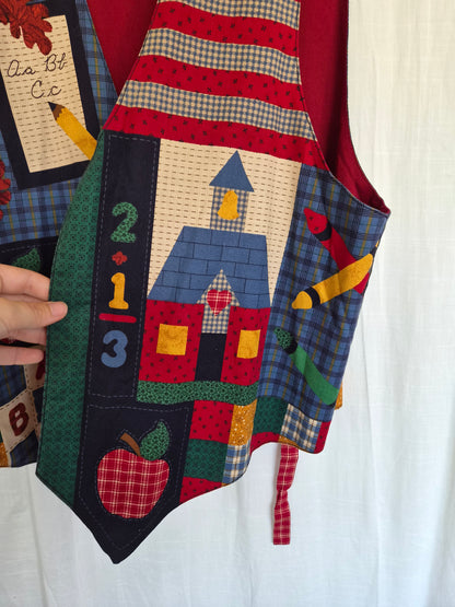 ✏️ Notes from the Classroom - vintage handmade gilet with schoolish patterns - size
