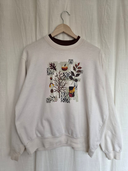 🌻 Autumn in Full Bloom - vintage crewneck sweater with autumn images (Perfectly Imperfect) - size L
