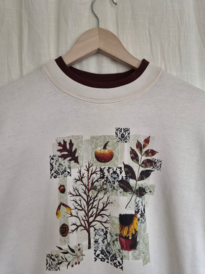 🌻 Autumn in Full Bloom - vintage crewneck sweater with autumn images (Perfectly Imperfect) - size L