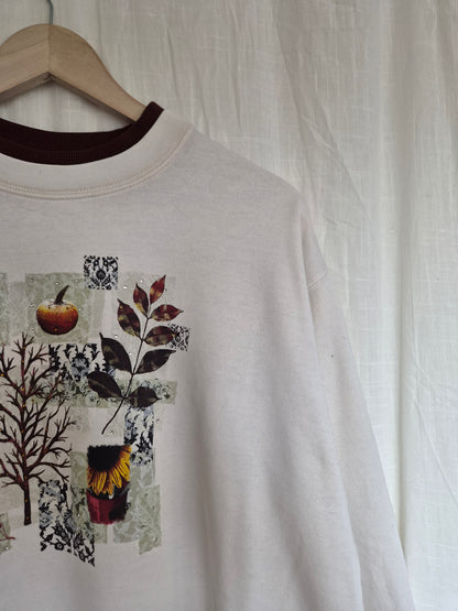 🌻 Autumn in Full Bloom - vintage crewneck sweater with autumn images (Perfectly Imperfect) - size L