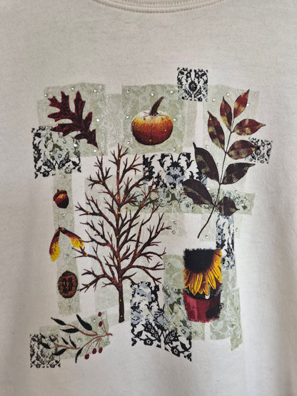🌻 Autumn in Full Bloom - vintage crewneck sweater with autumn images (Perfectly Imperfect) - size L
