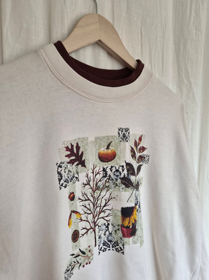 🌻 Autumn in Full Bloom - vintage crewneck sweater with autumn images (Perfectly Imperfect) - size L