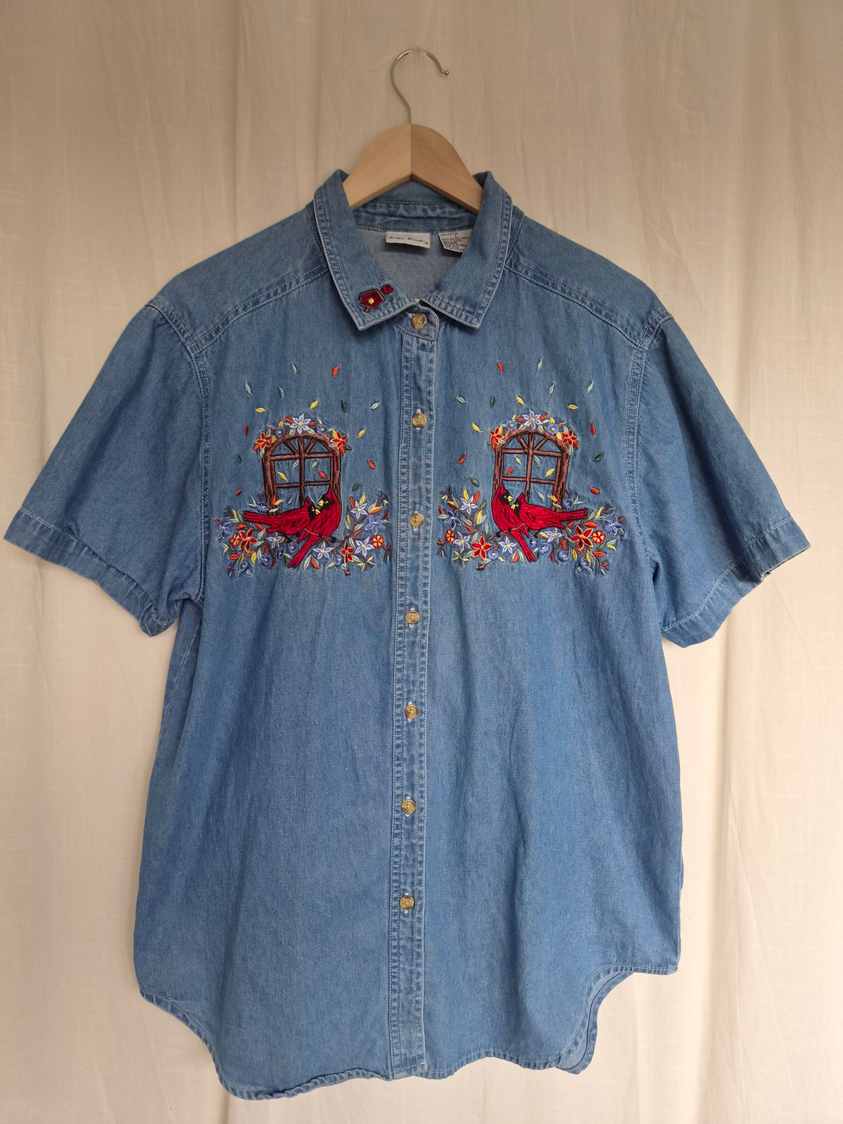 🪟 A View Through Autumn - vintage denim shirt with embroidered Autumn details - size L