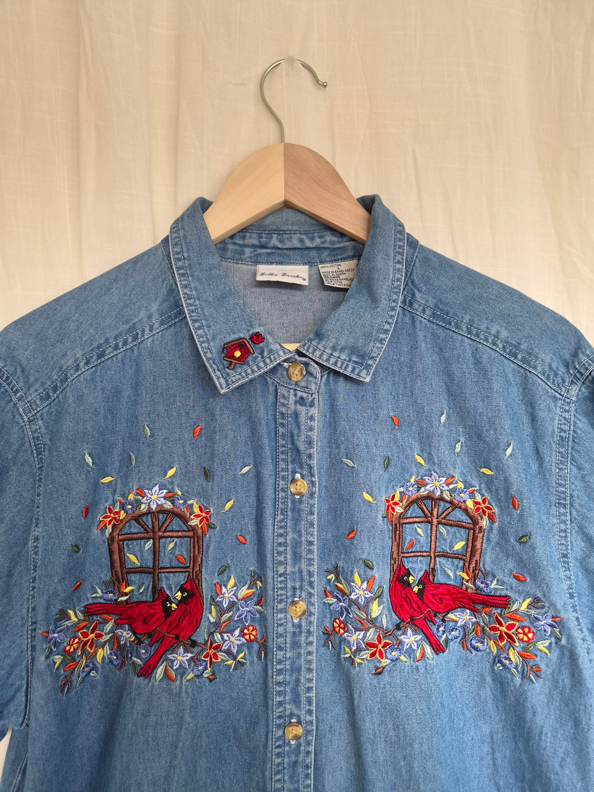 🪟 A View Through Autumn - vintage denim shirt with embroidered Autumn details - size L